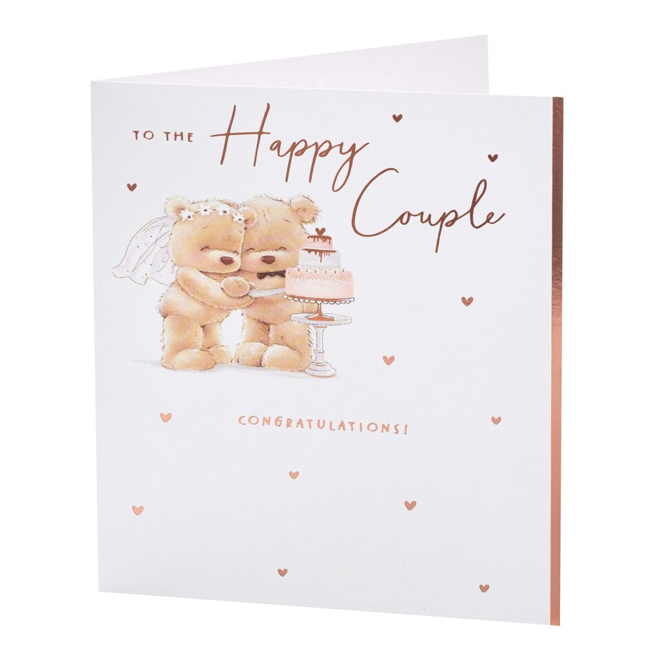 image 1 of Wedding Card - Happy Couple Bears Cutting Cake
