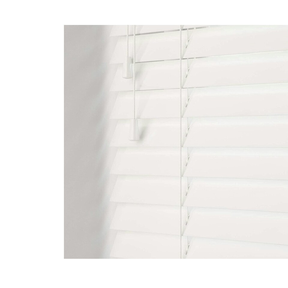 image 1 of 135cm Ultra White Gloss Wooden Venetian Blinds With Strings (130cm drop) | White | White