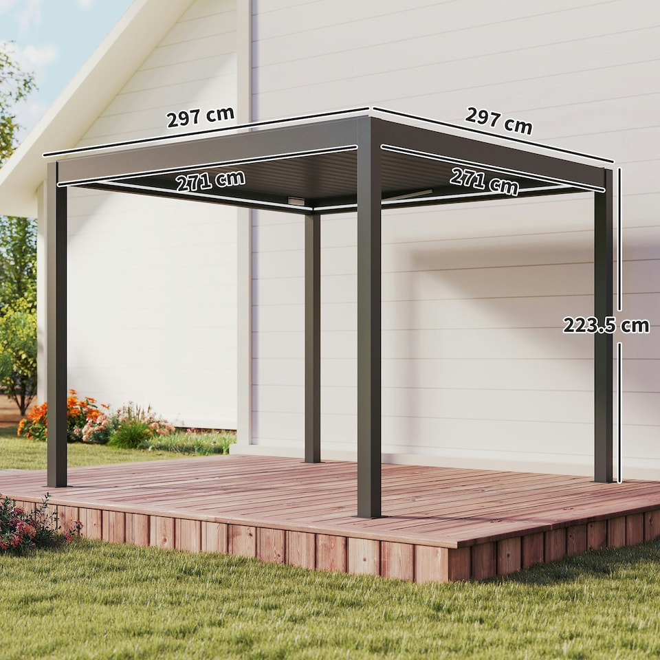 image 1 of Outsunny 3 x 3(m) Electric Louvered Pergola Aluminium Pergola w/ LED Light