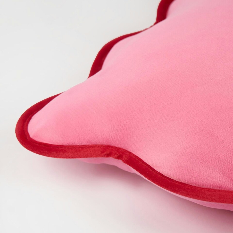 image 1 of OHS 2 x Matte Velvet Scallop Edge Cushion Covers, 45x45cm - Pink/Red