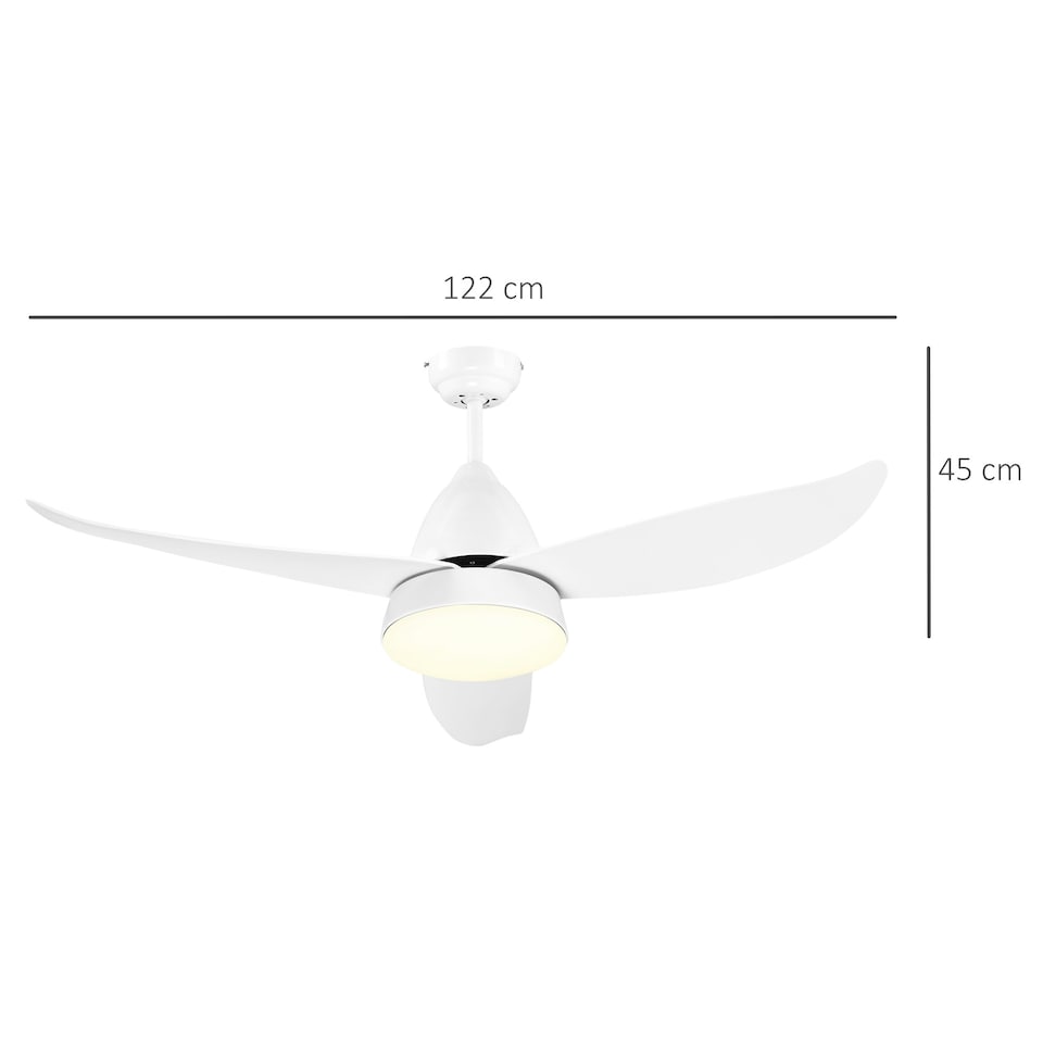 image 1 of HOMCOM Reversible Ceiling Fan with Light, 3 Blades, Mount Lighting Fan, White
