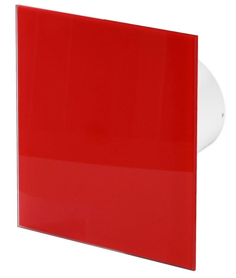 image 1 of 100mm Timer Extractor Fan Shiny Red Glass Front Panel TRAX Wall Ceiling Ventilation