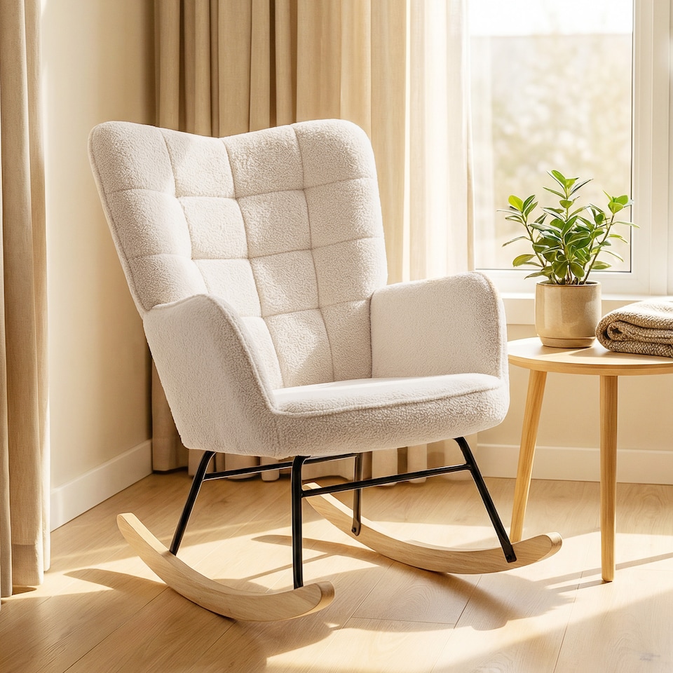 image 1 of HOMCOM Wingback Upholstered Rocking Chair for Nursing w/ Steel Frame Beige