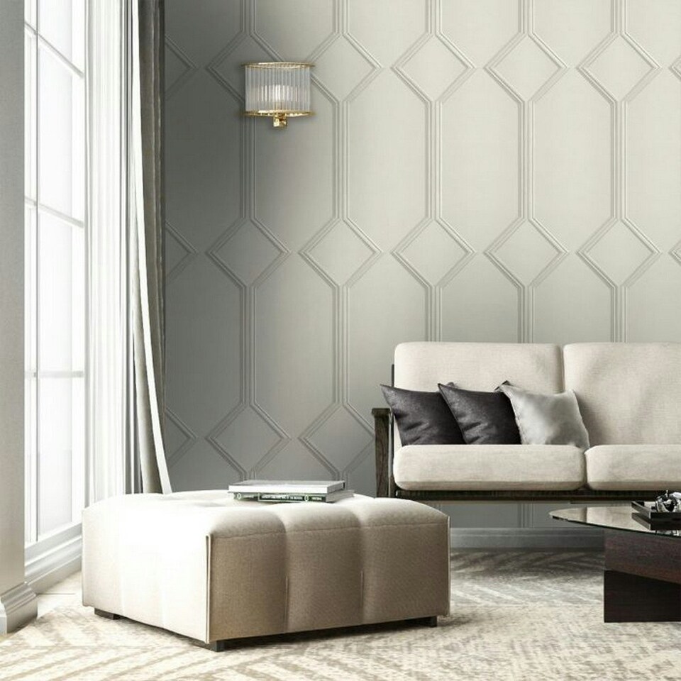 image 1 of Belgravia Alessia Panel Vinyl Wallpaper - Off White - 32.8ft x 21in White