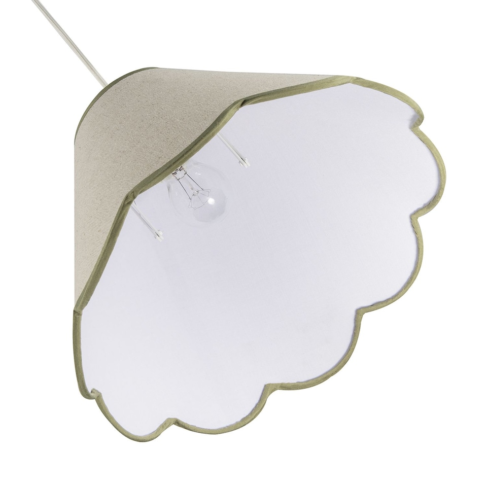 image 1 of Scallop Edge Natural Textured Linen Coolie Lamp Shade with Olive Trims | Green | Olive Green | 1