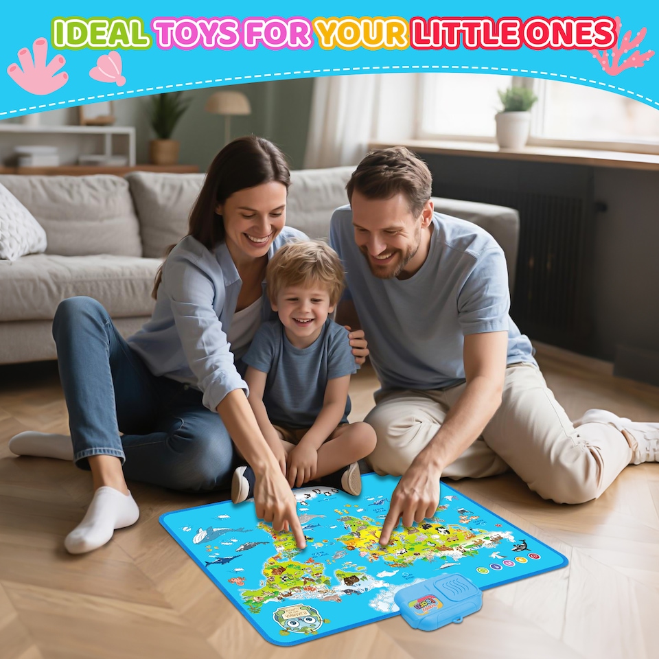image 1 of Interactive Talking World Animal Map for Kids Animal Sounds & Facts-Educational Touch Poster Toy