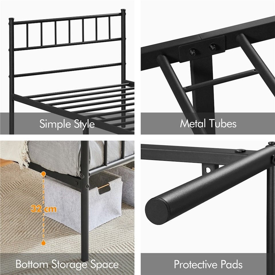 image 1 of Yaheetech 3ft Single Metal Bed Frame with Slatted Headboard Black