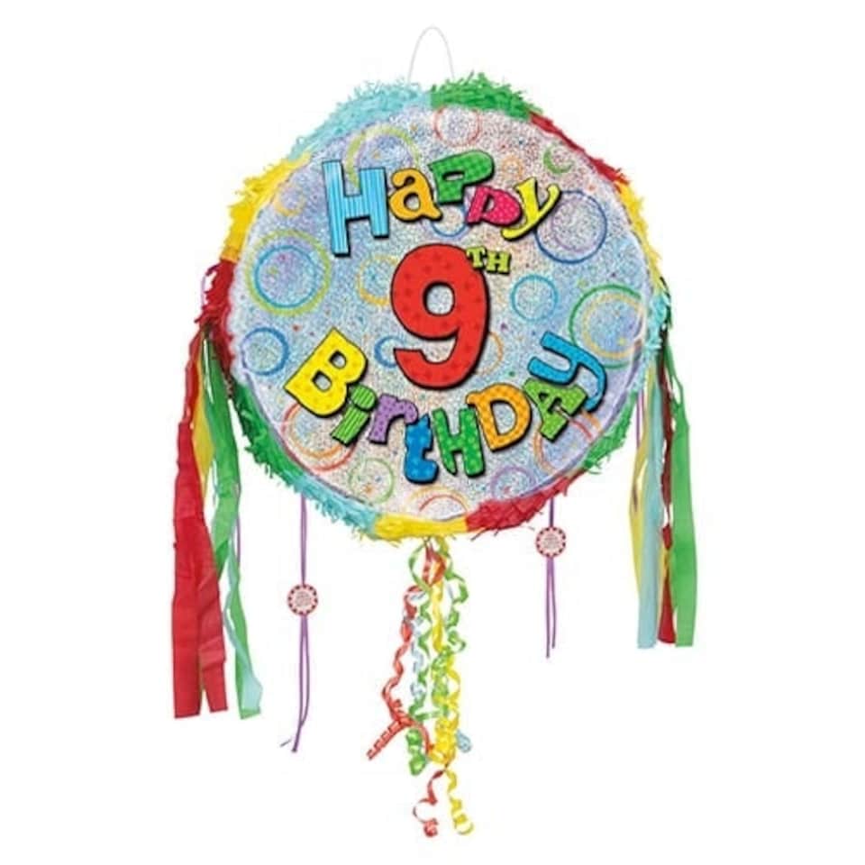 Happy 9th Birthday Holographic Pull String Pinata
