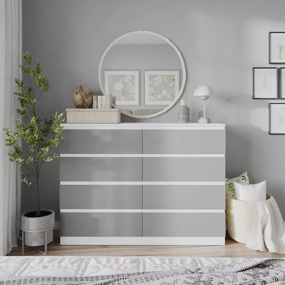 image 1 of Minimalist Chest of 8 Drawers - 88.3x120x35cm | White | White & Grey | 1