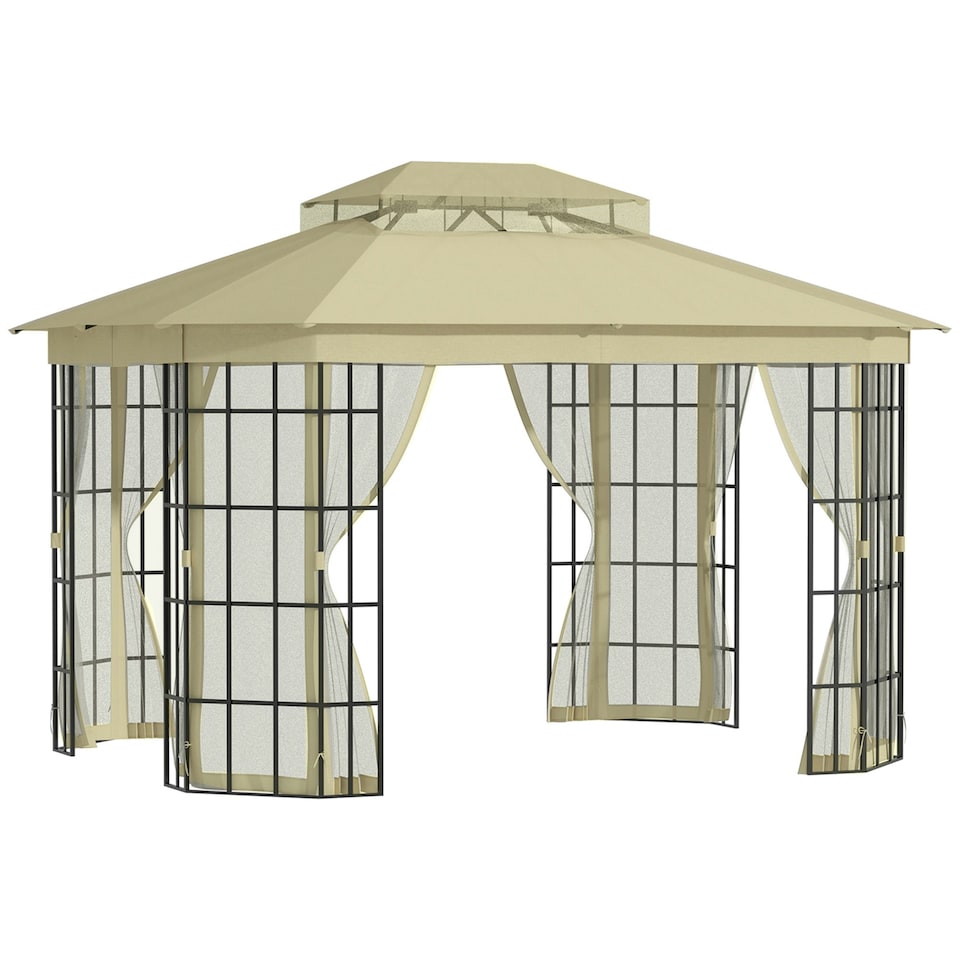 image 1 of Outsunny 3.7m x 3m Patio Gazebo Garden Shelter with Mosquito Netting