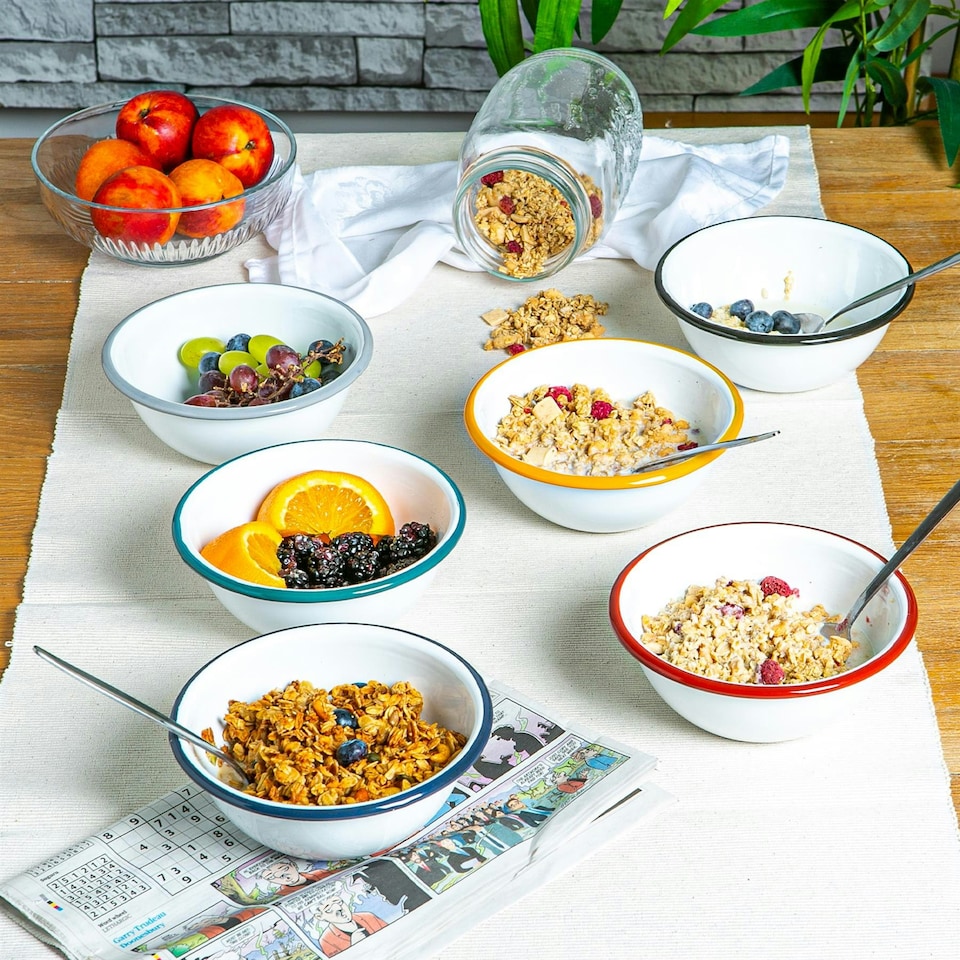 image 1 of Argon Tableware White Enamel Bowls - 16cm - 6 Colours