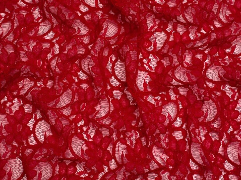Red Chantilly Corded Lace Fabric for Bridal, Dressmaking, 134cm / 52" Wide - per metre