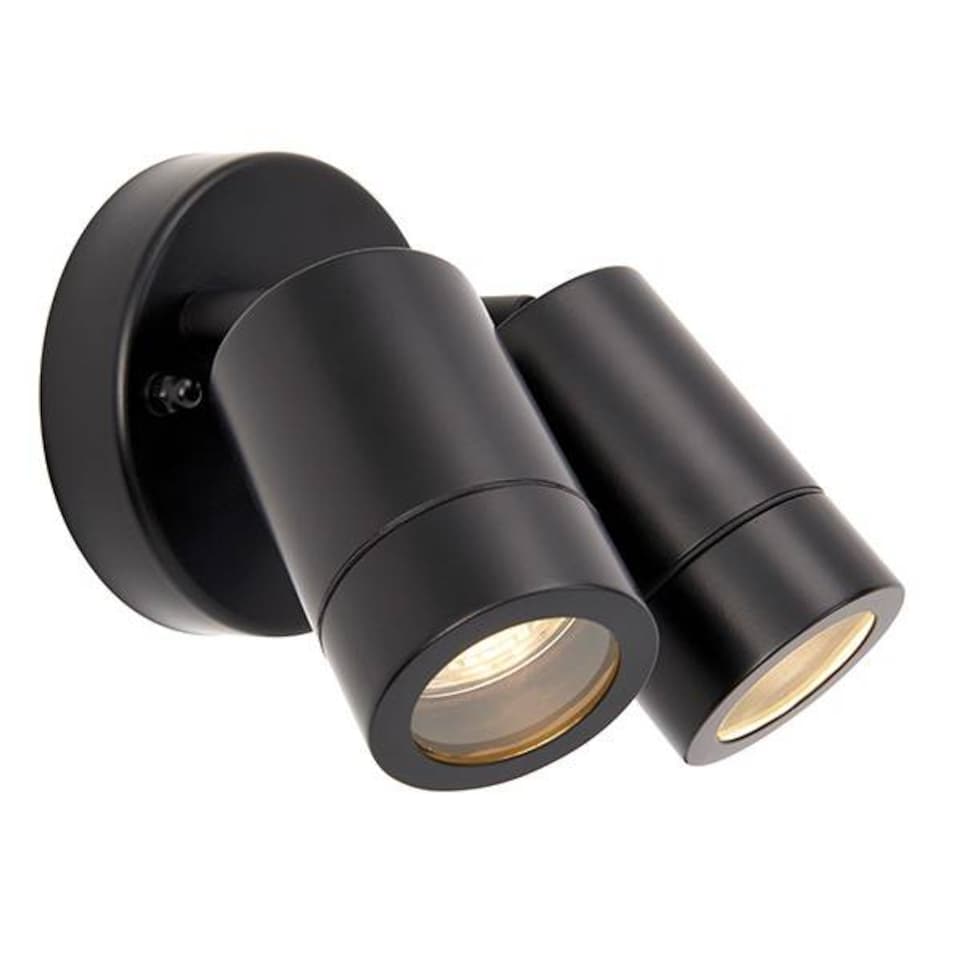 image 1 of Palin 2 Light Outdoor Spotlight Matt Black, Glass IP44, GU10
