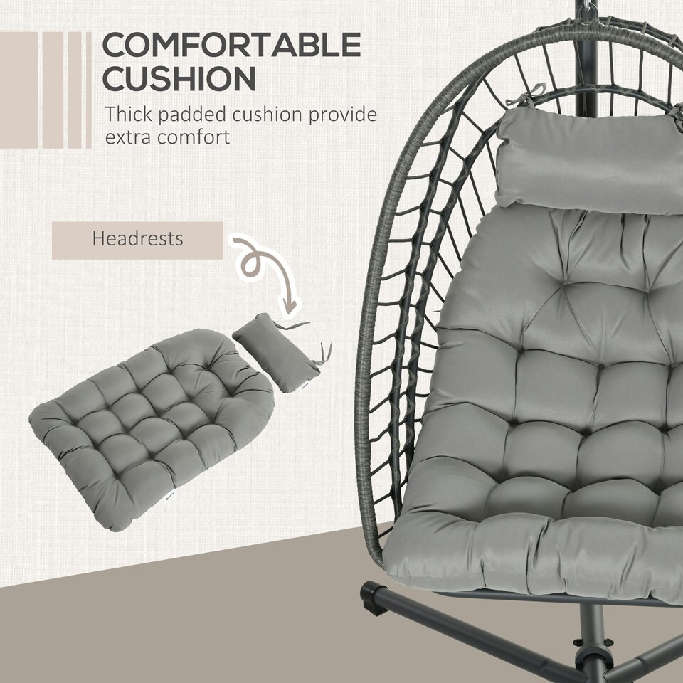 image 1 of Outsunny PE Hanging Swing Chair w/ Thick Cushion, Patio Hanging Chair, Black