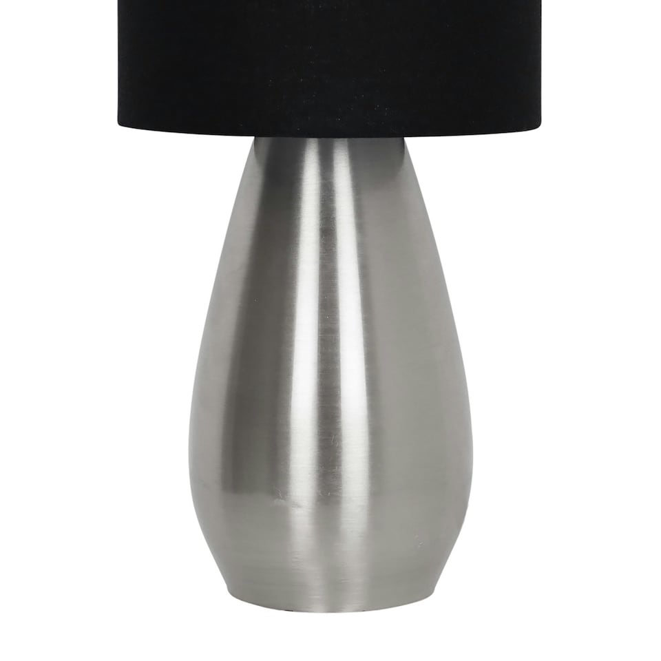 image 1 of First Choice Lighting Bullet Satin Nickel Touch Table Lamp with Black Fabric Shade Silver | Black