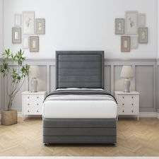 Sloomy Ashford Armour Coniston Divan Bed With Mattress 2 Drawers Right Side With 54" Floor Standing Headboard & 12" Matching Footboard 6' Super King | Grey | Armour | Super King | 1