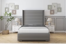 Sloomy Sterling Pewter Dumfries Bed Frame With Mattress With 50" Upholstered Wingback Headboard 2'6 Small Single