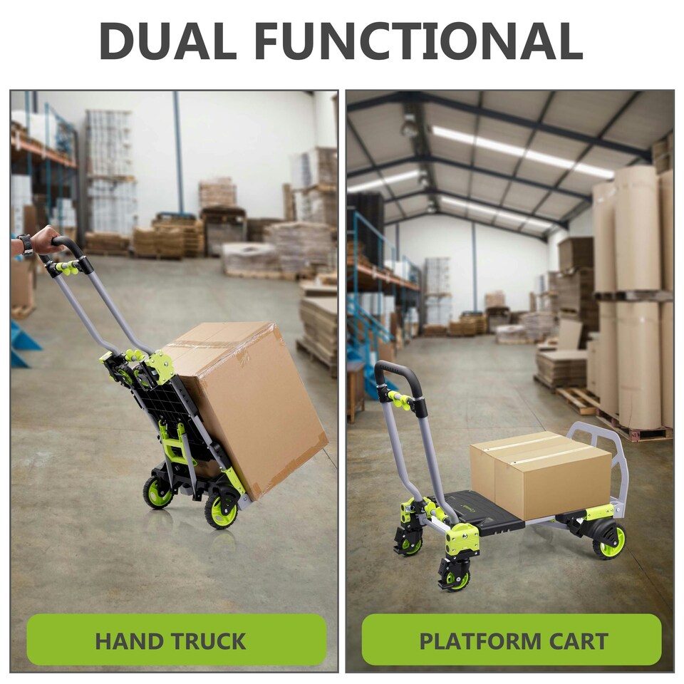 image 1 of 2-in-1 Hand Sack Truck Trolley, Folding Platform Cart Dolly, 120kg Load Capacity