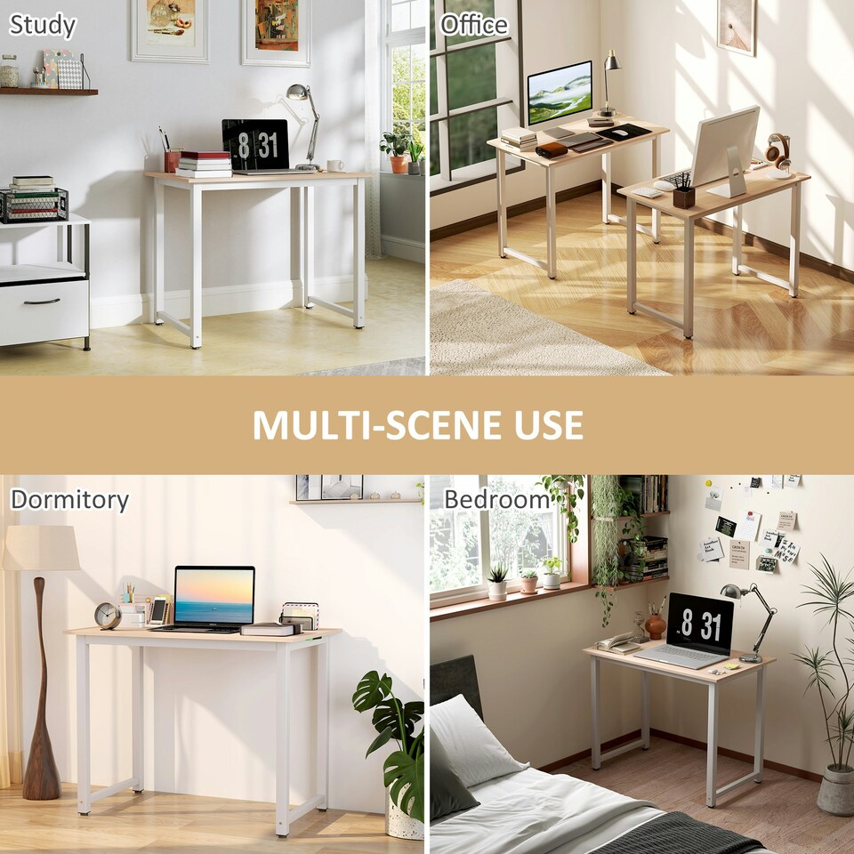 image 1 of HOMCOM Modern Computer Desk, Writing Table with Metal Frame, White White