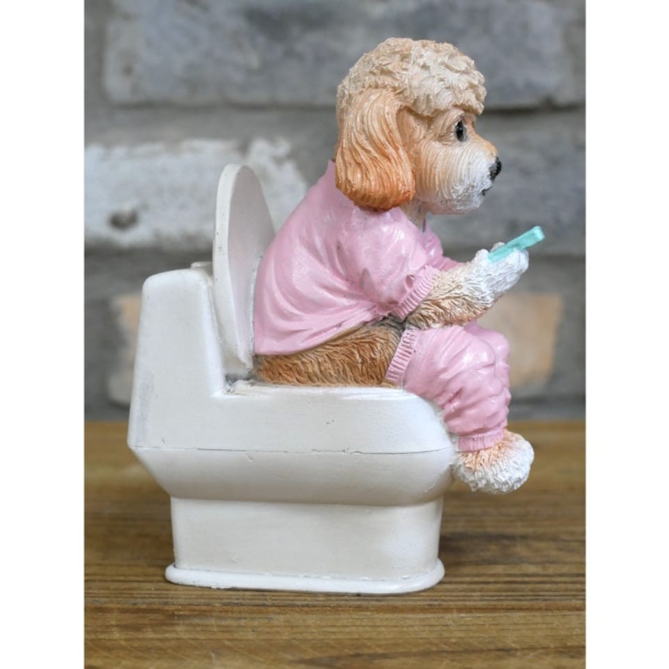 image 1 of Gifts Direct 2 U Cockapoo Dog On The Toilet Ornament Pink