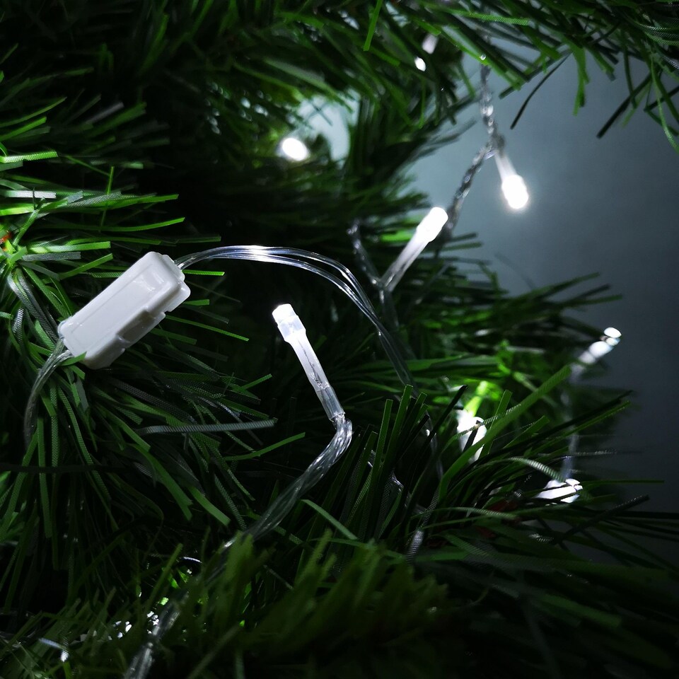 image 1 of 100 LED 10m Premier Christmas Outdoor Multi Function Battery Lights with Timer & Clear Cable in Warm White