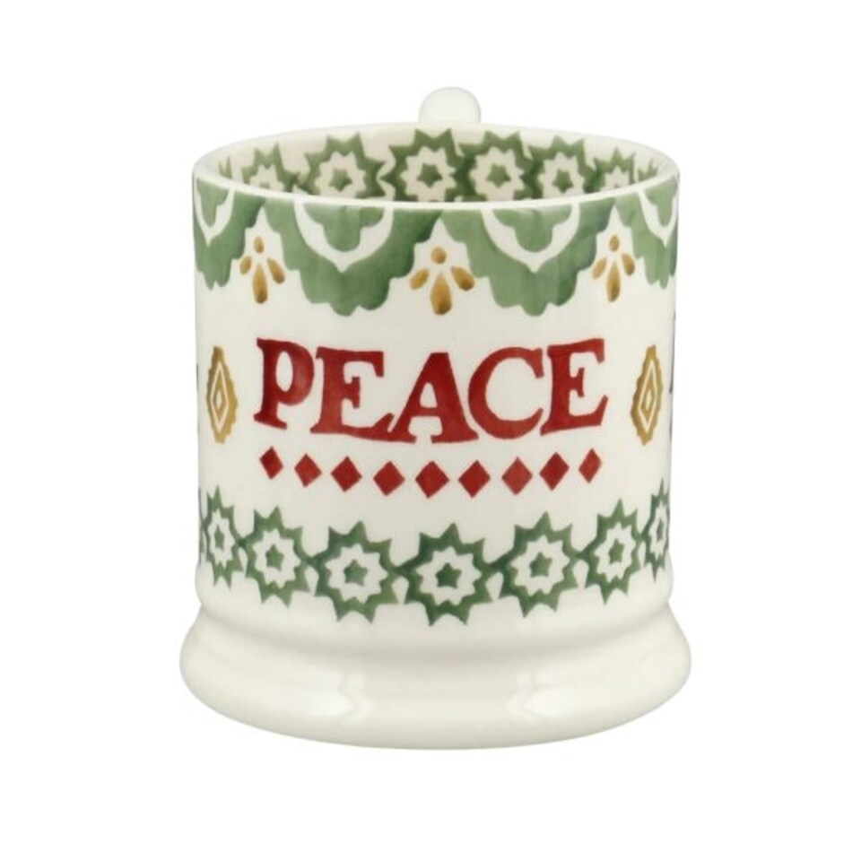 image 1 of Mug Set: 2 x 300ml Emma Bridgewater Christmas Peace & Love Set, Set Of 2 Half Pint Mugs, Ceramic White