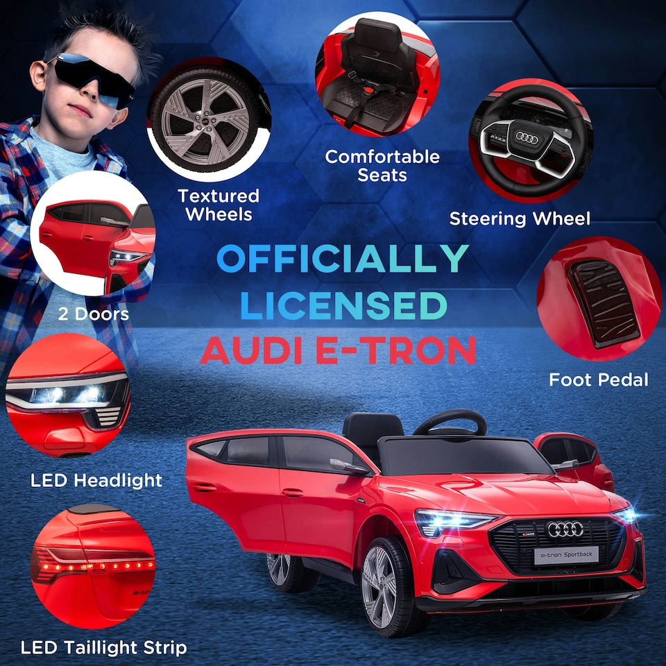 image 1 of HOMCOM 12V Kids Electric Ride-On Car/ w Remote Control, Lights, Music - Red