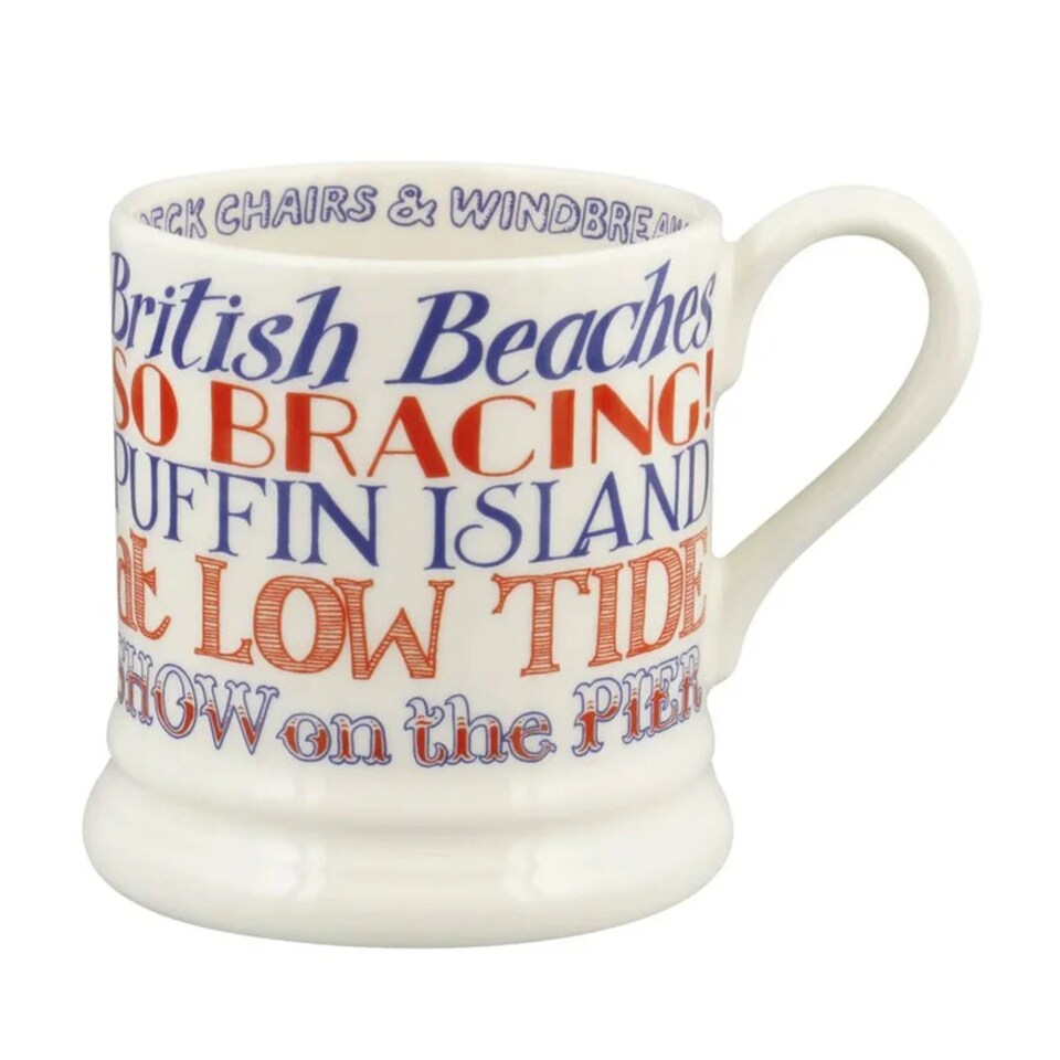 image 1 of Mug: 1 x 300ml Emma Bridgewater Red & Blue Toast Seaside, Half Pint Mug, Ceramic White