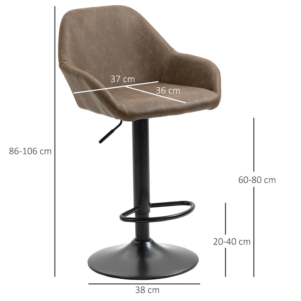 image 1 of HOMCOM Adjustable Bar Stools Set of 2, Swivel Barstool W/ Footrest Dark Brown
