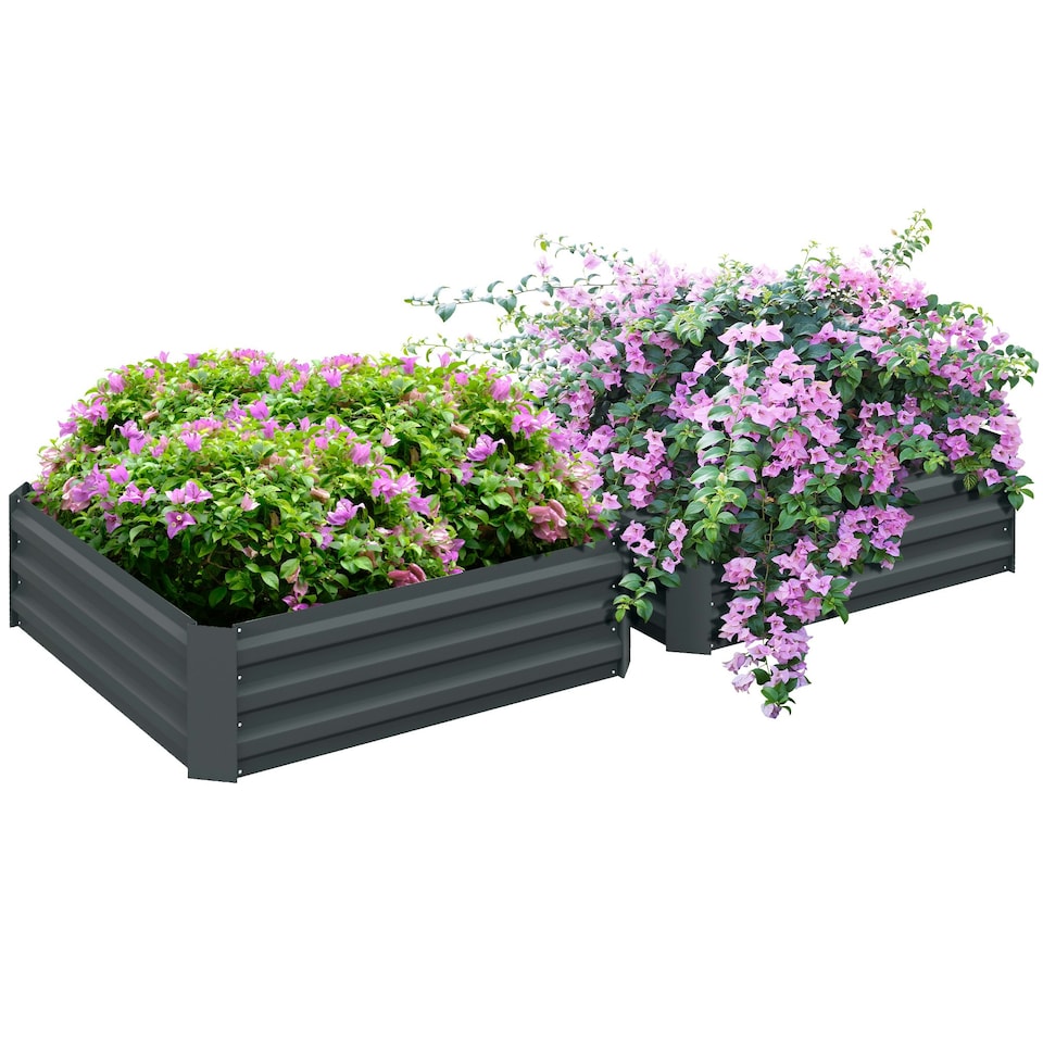 image 1 of Outsunny Set of 2 Raised Garden Bed Galvanised Planter Box Easy Setup Dark Grey