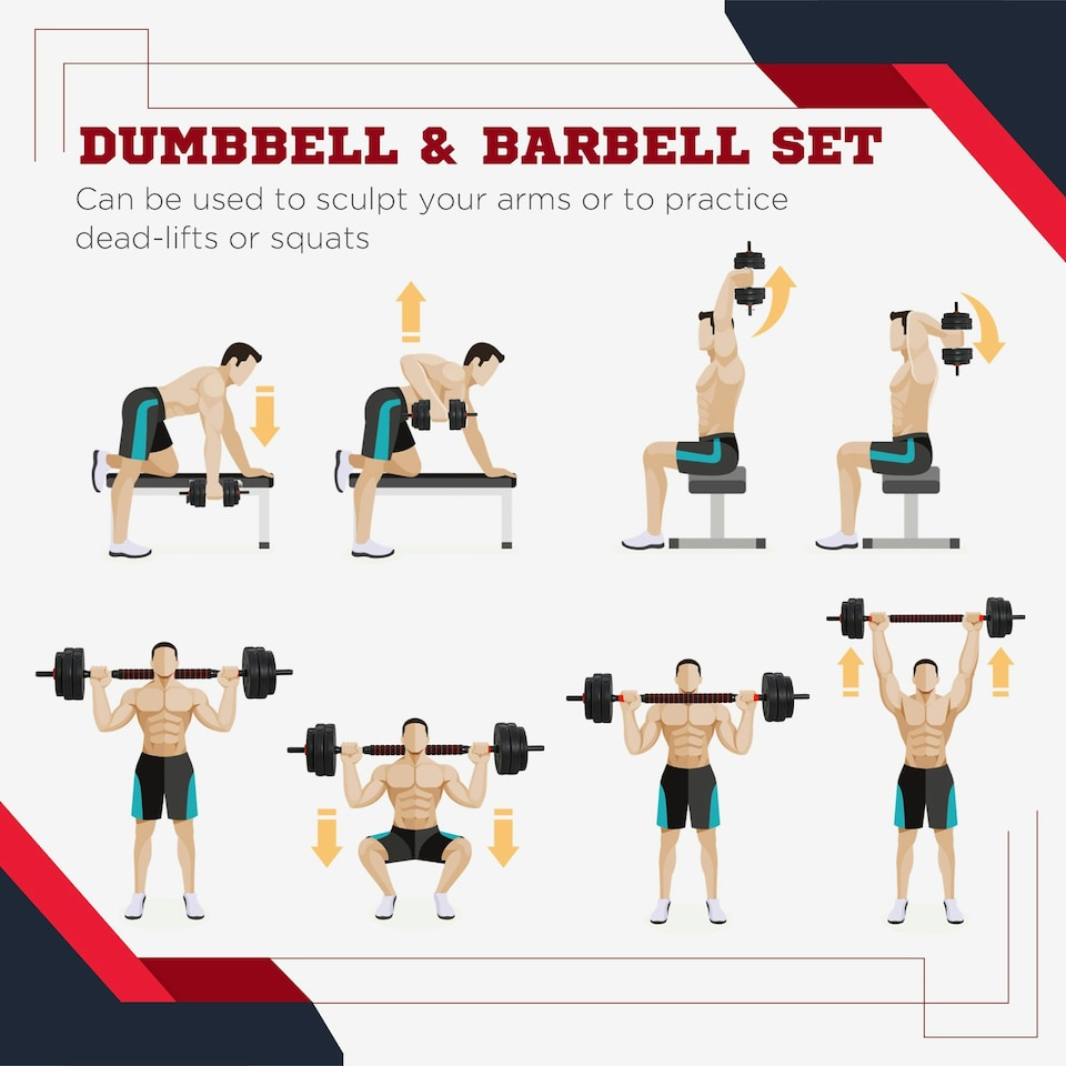 image 1 of HOMCOM 25kg Adjustable 2 IN 1 Barbell Dumbbells Weight Set for Body Fitness