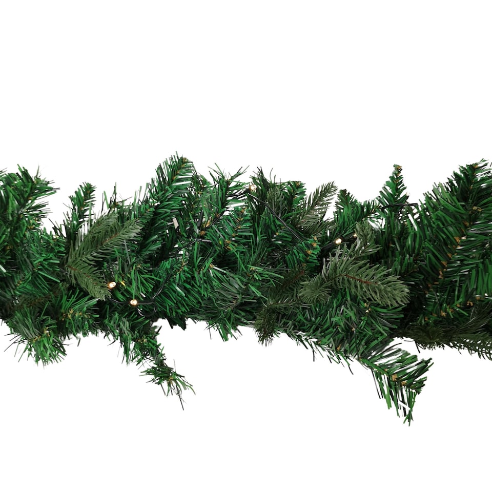 image 1 of 1.8m Plain Green Christmas Garland with 164 Tips and 50 Warm White LED Lights
