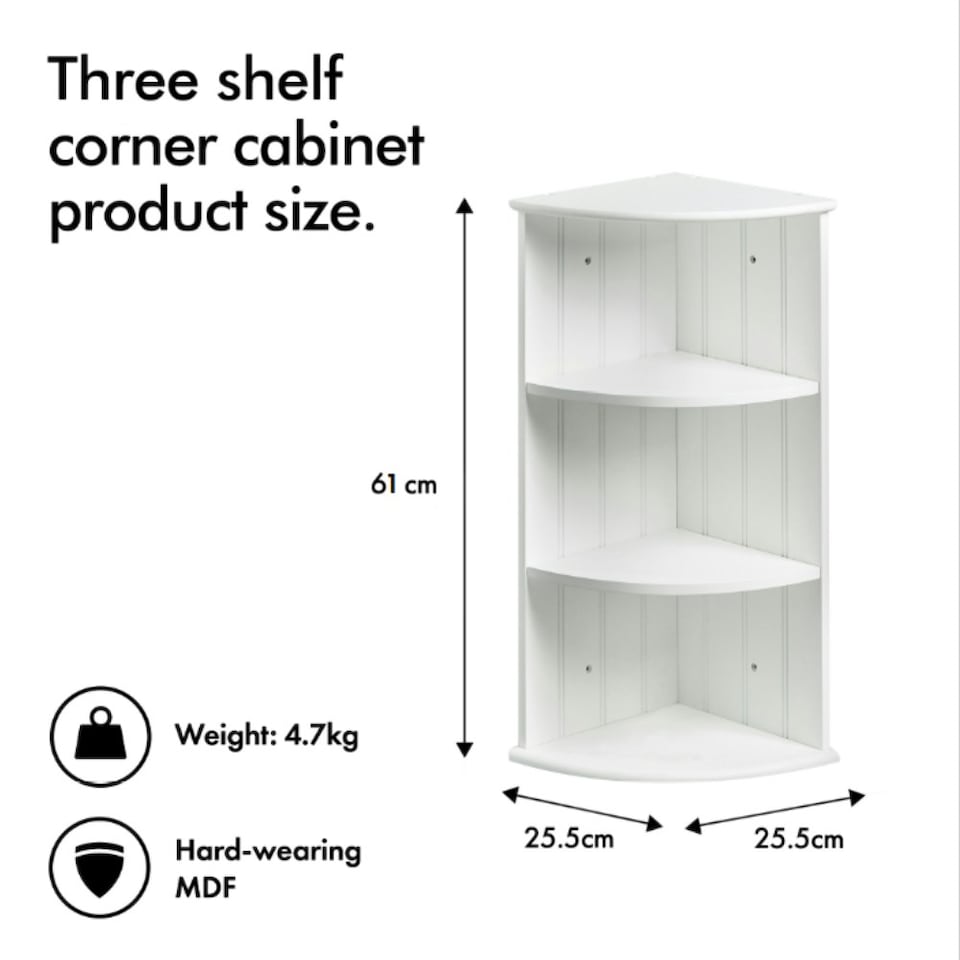 image 1 of VonHaus Holbrook White Bathroom 3 Tier Corner Shelf