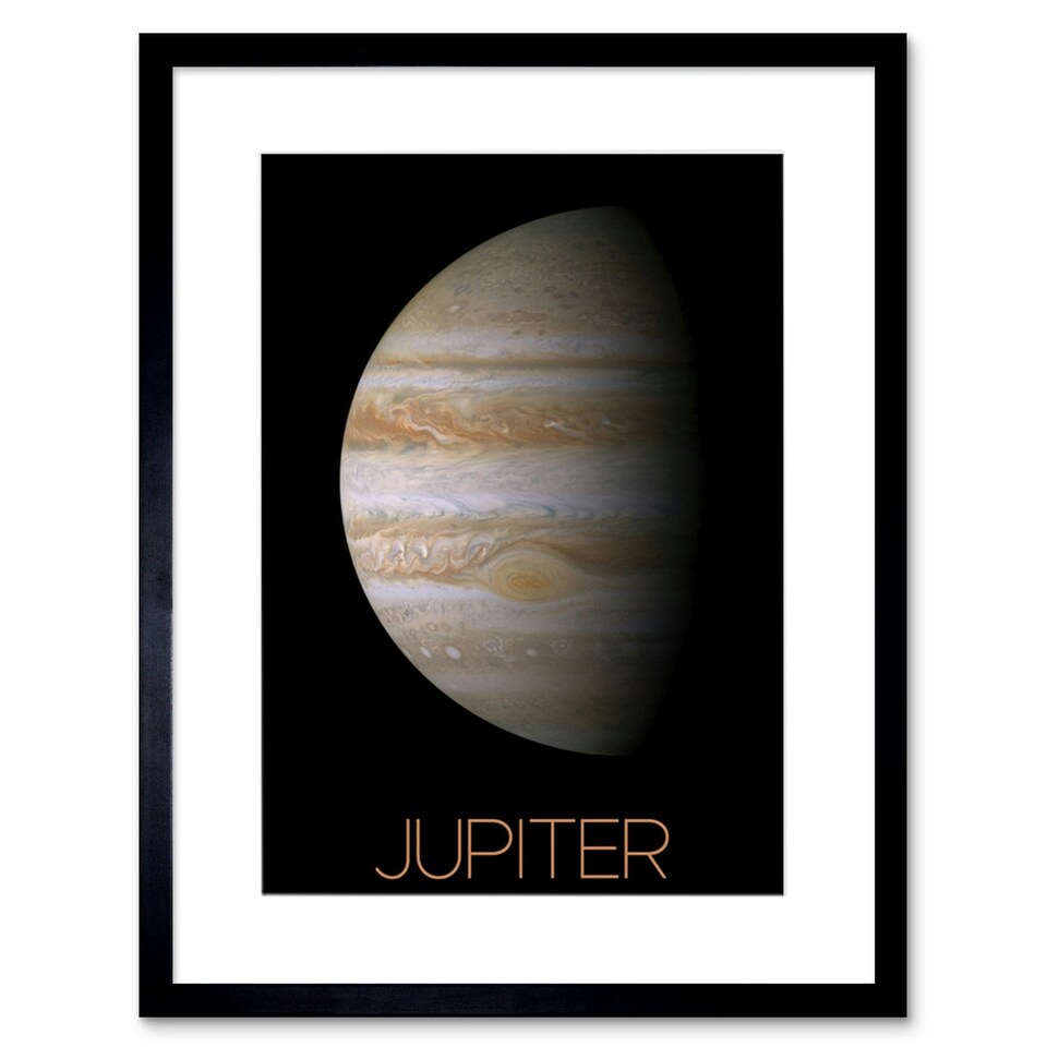 image 1 of NASA Our Solar System Jupiter Planet Image Red Spot 9x7" Black Framed Wall Art Print