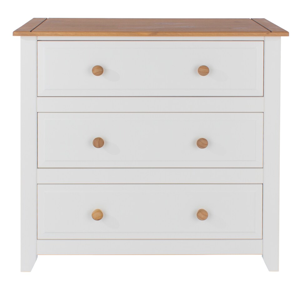 image 1 of Capri 3 Drawer White Chest of Drawers - White Painted Pine Bedroom Storage with Shaker Style Legs | White | White | 1