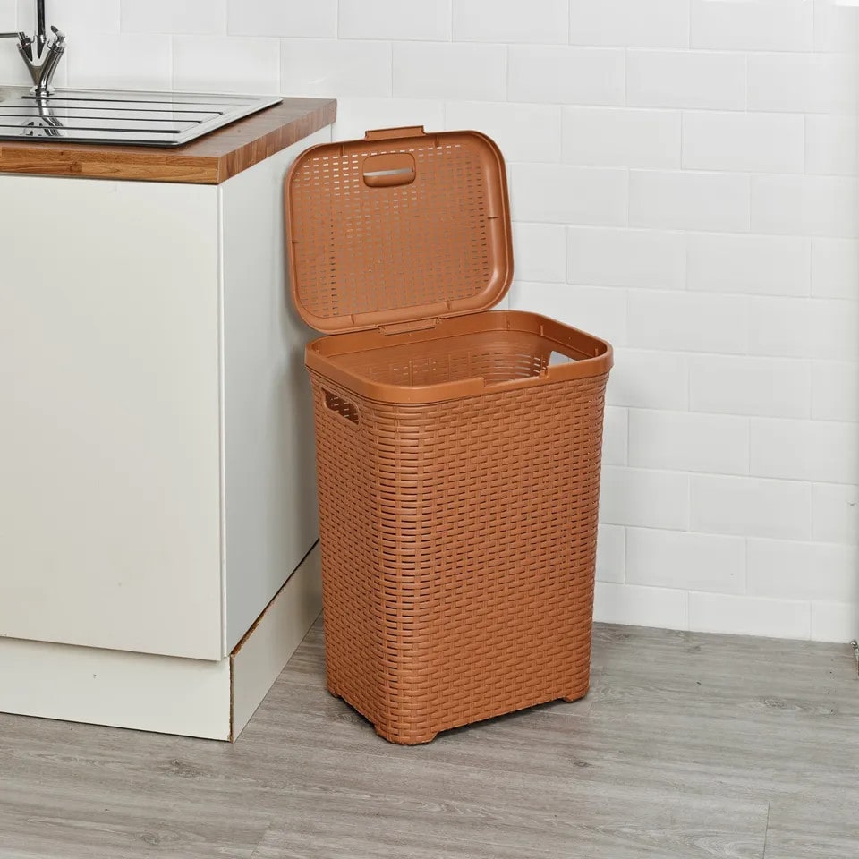 image 1 of 55L Plastic Rattan Laundry Basket | Cream | 1