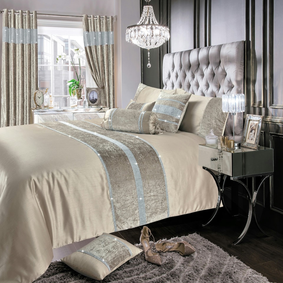 image 1 of Intimates Topaz Crushed Velvet Diamante Duvet Cover & Pillowcase Set Cream | Natural | King