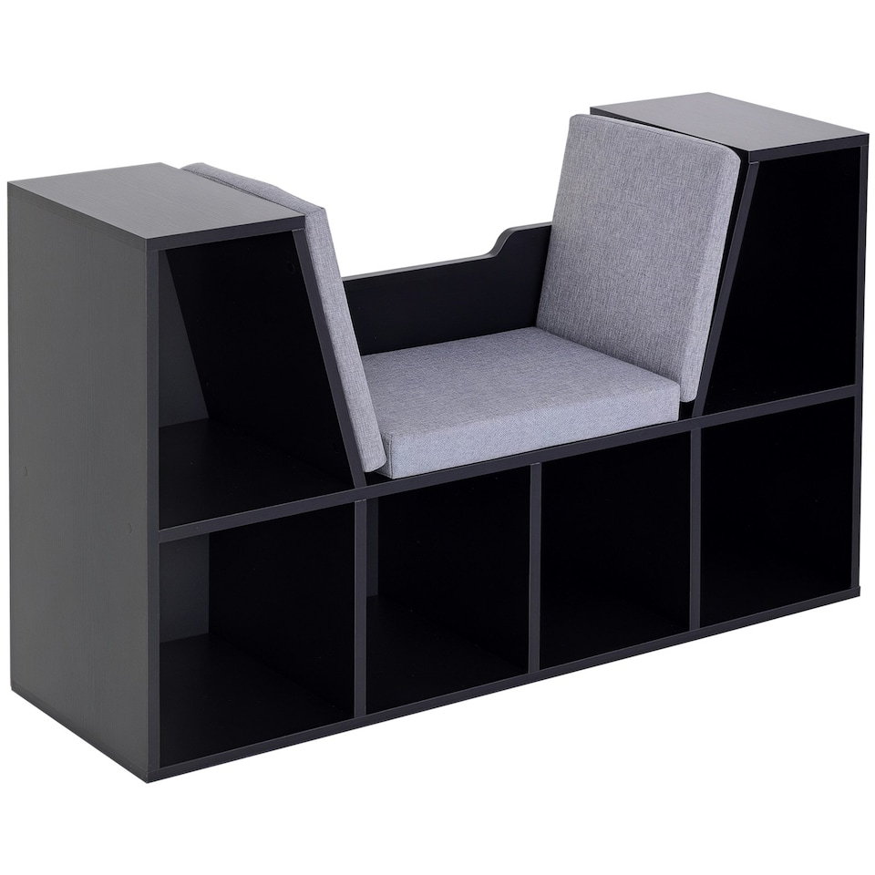 image 1 of HOMCOM Cube Bookshelf Organizer with Reading Seat, Six Cubes, Black
