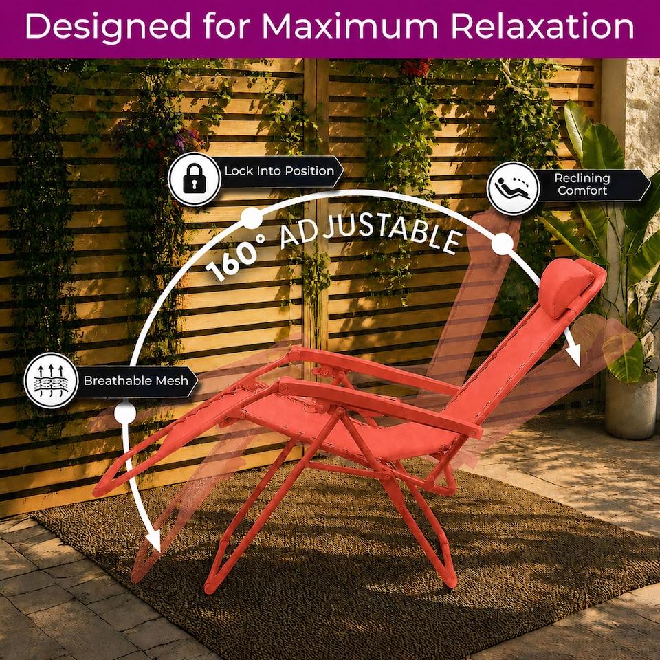 image 1 of Set of 2 Zero Gravity Reclining Foldable Garden Chairs Sun Loungers