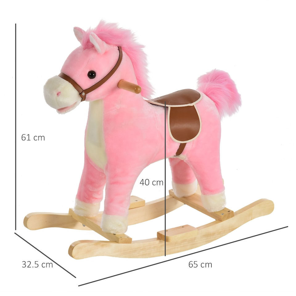 image 1 of HOMCOM Kids Plush Rocking Horse with Sound Moving Mouth Wagging Tail Children Rocker Ride On Toy Gift 3-6 Years Pink