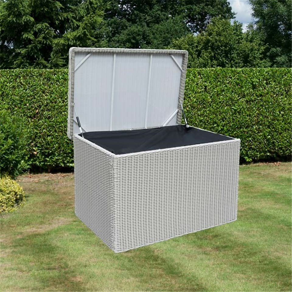 image 1 of Garden Cushion Box - Putty Grey Rattan Weave (4ft x 2.5ft)