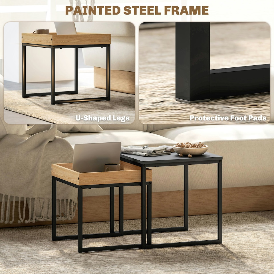 image 1 of HOMCOM Modern Coffee Table Set Square for Small Space Black