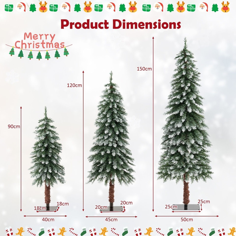 image 1 of COSTWAY 3 FT/ 4 FT/ 5FT Artificial Xmas Tree Set of 3 Snowy Christmas Tree LED Lights
