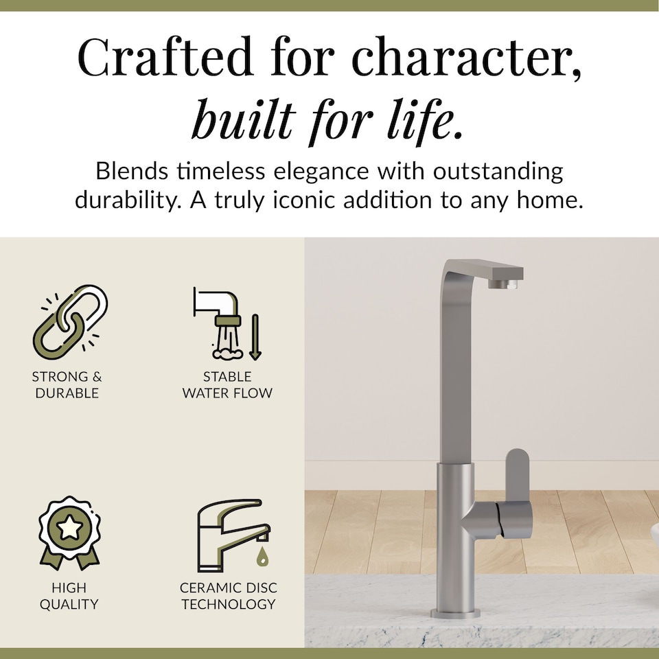image 1 of Balterley Chara Kitchen Mono Mixer Tap with Single Lever Handle, Curved Swivel Spout | Silver | Brushed Nickel | 1