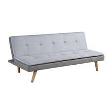 Malmo 3-Seater Linen-Look Clic-Clack Sofa Bed with Wooden Legs - Grey | Grey | Grey | 1