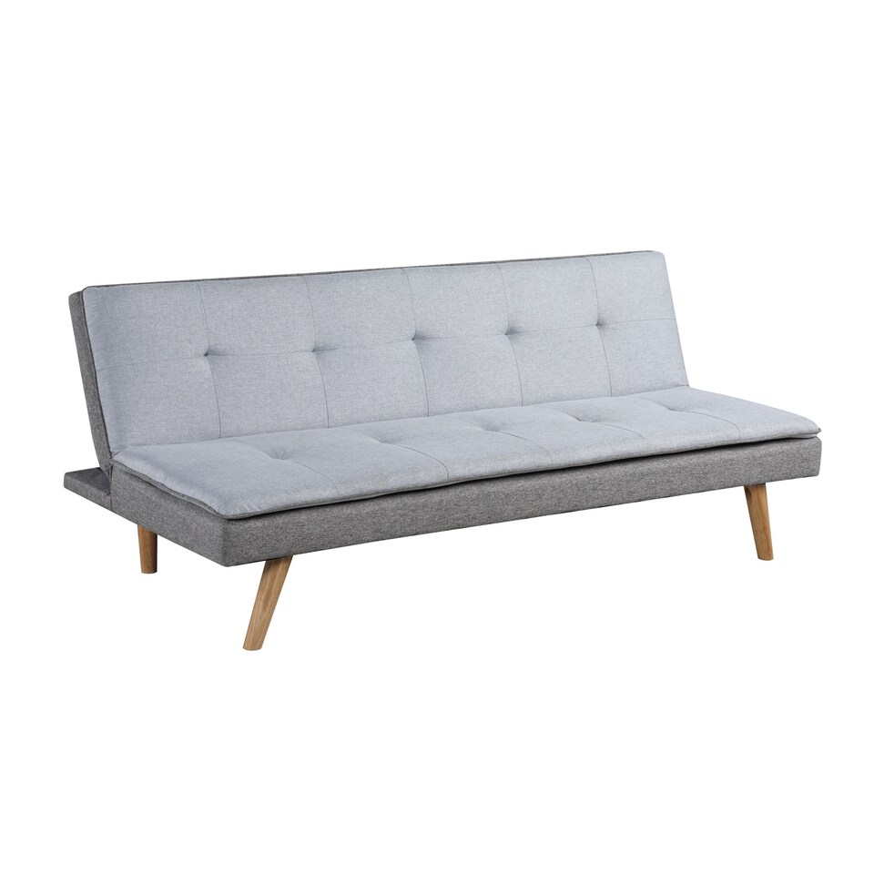 image 1 of Malmo 3-Seater Linen-Look Clic-Clack Sofa Bed with Wooden Legs - Grey | Grey | Grey | 1