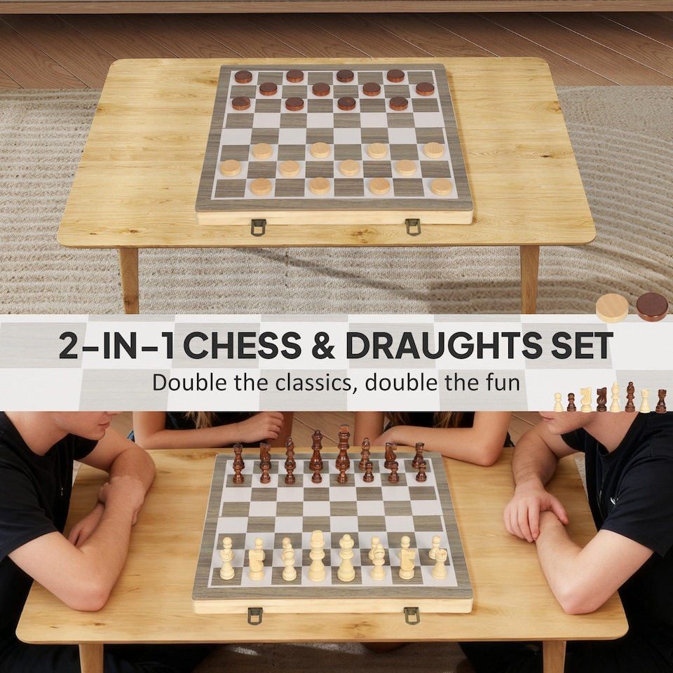 image 1 of SPORTNOW 15 Inch Chess Set, Foldable Chess and Draughts Set, Brown