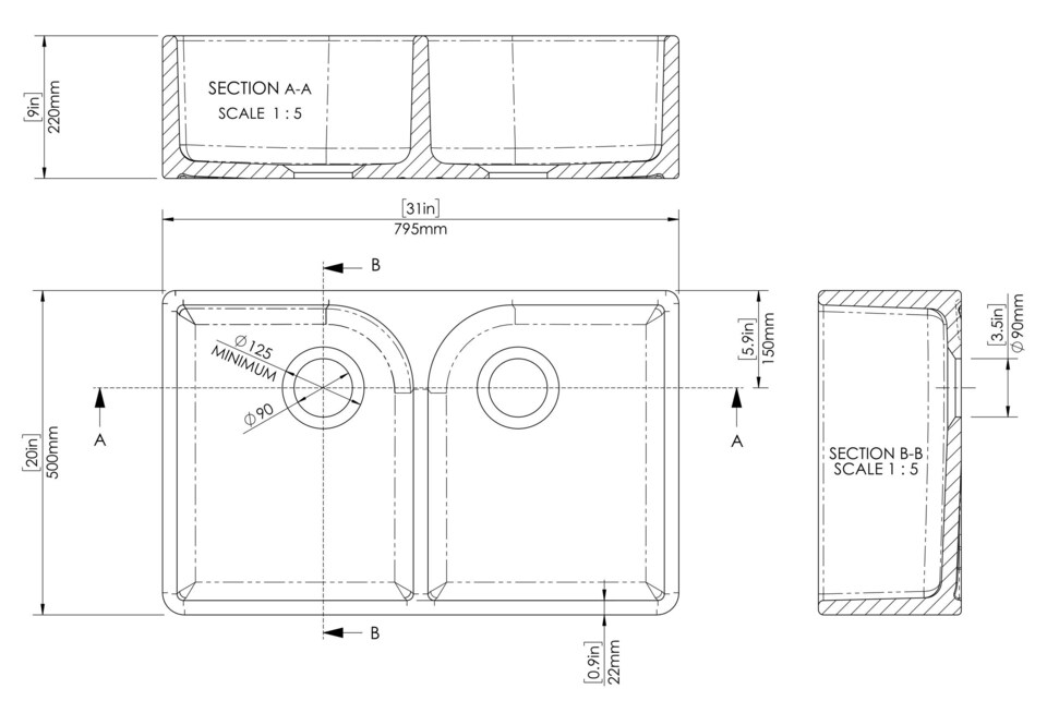 image 1 of Balterley Double Bowl Full Weir Butler Kitchen Sink - No Overflow, No Tap Hole | White | White | 1