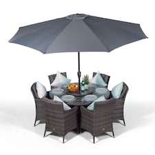 Savannah Round 6 Seater Rattan Patio Dining Set | Grey | Grey