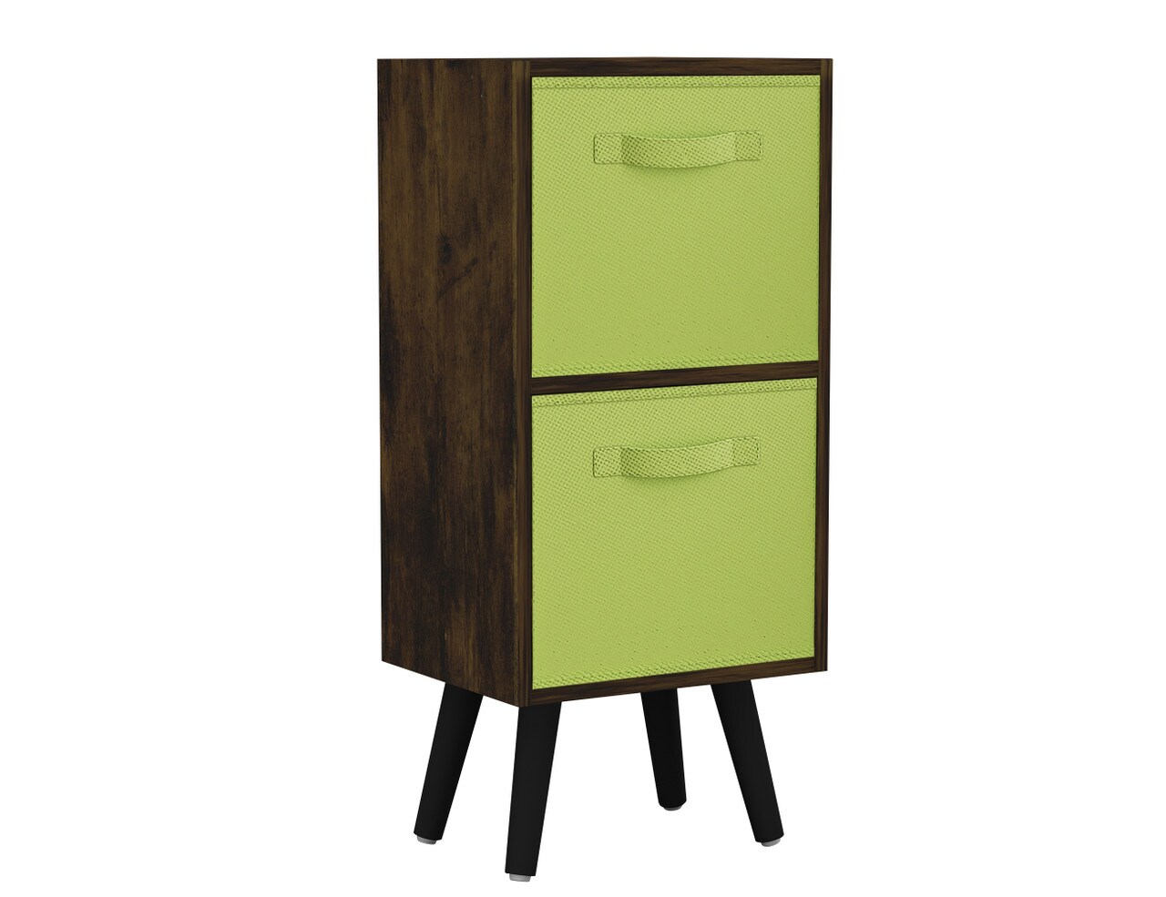 Rustic Brown 2-Tier 2-Drawer Cube Shelving Unit with Scandinavian Legs Green Green & Black 1